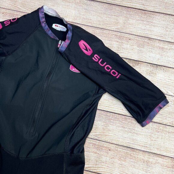 Sugoi Womens Cycling Tri Suit Large Black Pink One Piece Triathlon Padded Shorts - Picture 11 of 16